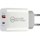 Incarcator Retea Lemontti PD Type-C + USB Quick Charge 20W Alb