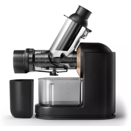 Storcator Fructe si Legume prin Presare la Rece Philips HR1888/70  Viva Collection 150W Capacitate Vas 1L Recipient Pulpa 0.75L Tub Alimentare 70mm Negru/Auriu