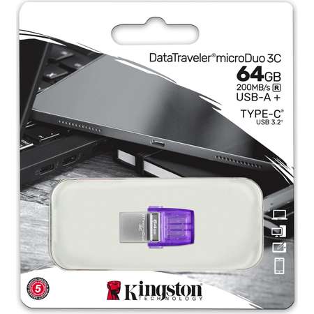 Memorie USB Kingston DataTraveler microDuo 3C G3 64GB USB-C 3.0 USB-A 3.0 Purple
