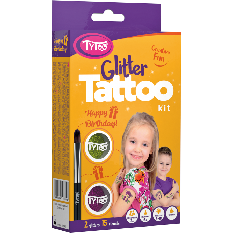 Set tatuaje temporare cu sclipici KKCTT2213012 Happy Birthday