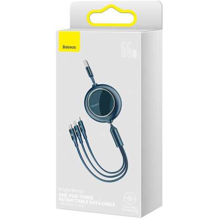 Cablu Baseus Bright Mirror 3 in 1 Retractabil USB la Lightning / MicroUSB si Type-C 66W 1.2m Albastru