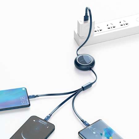 Cablu Baseus Bright Mirror 3 in 1 Retractabil USB la Lightning / MicroUSB si Type-C 66W 1.2m Albastru