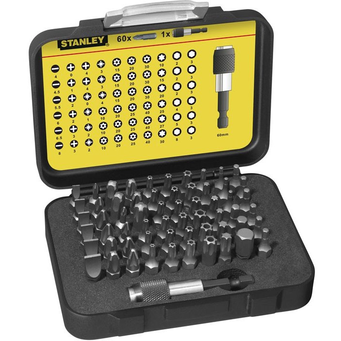 Set 61 Piese Stanley 1-13-902 1/4inch - Biți Drepți PH PZ Torx Torx Tamper Hexagonali Negru