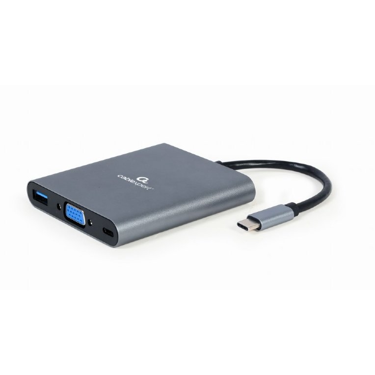Adaptor Multi Port Gembird A-CM-COMBO6-01 USB Type C 6in1 Hub3.1 HDMI VGA PD Card Reader Stereo Audio Space Grey