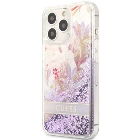 Husa Guess Liquid Glitter Flower pentru iPhone 13 Pro Violet