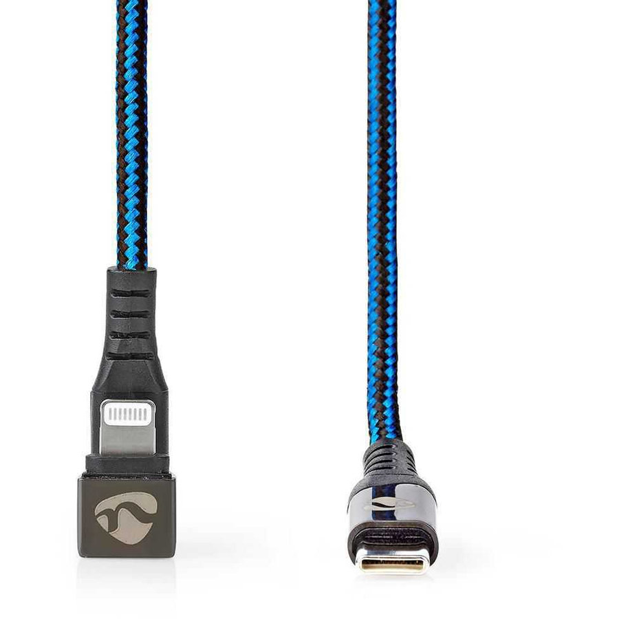 Cablu de Incarcare si Sincronizare USB-C Tata la Lightning 8-pini 2m Negru / Albastru