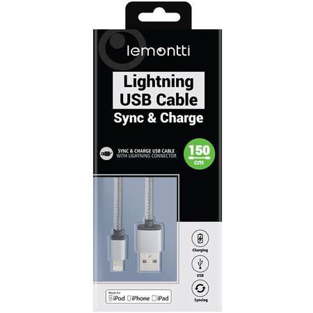 Cablu Lemontti USB la MFI Lightning 1.5m Gri