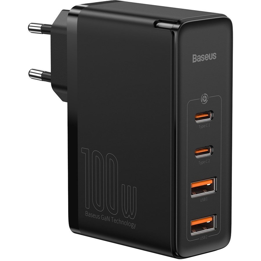 Incarcator retea Baseus GaN2 Pro, 2x USB si 2x USB-C, Quick Charge, 100W, Cablu USB-C inclus, Negru - imagine 2