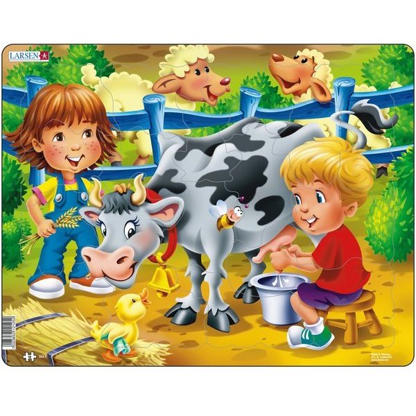 Puzzle Copiii la Ferma cu Vaca