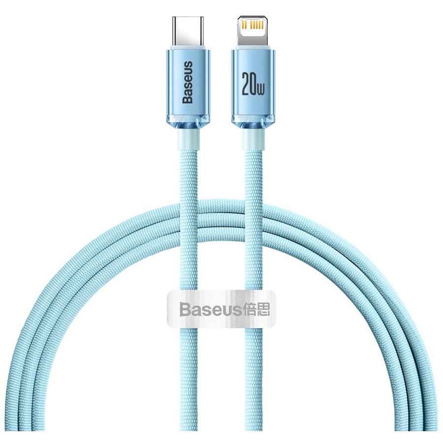 Cablu de date Crystal Shine, USB Type-C/Lightning, 20W, 1.2m, Albastru