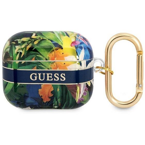 Guess GUA3HHFLB Flower Strap compatibilă cu Apple AirPods 3 Albastru