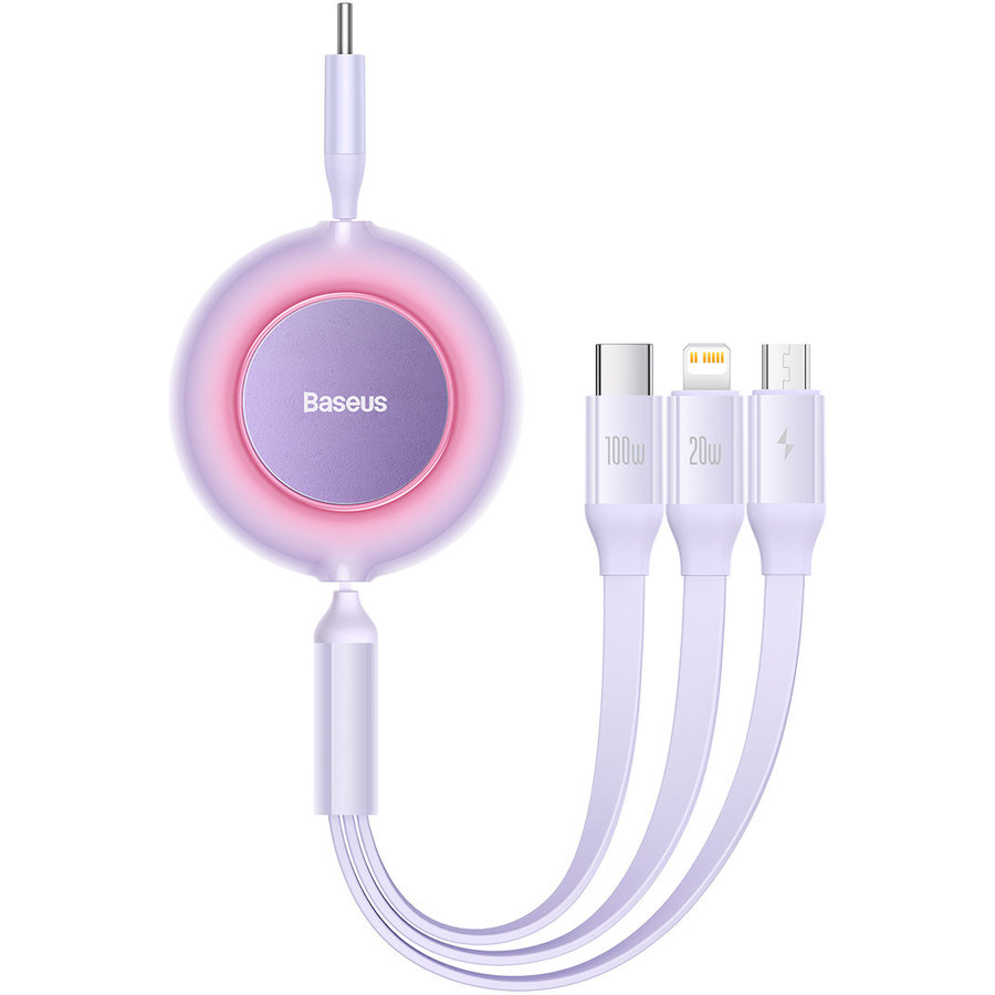 Cablu de date Bright Mirror 2, USB Type-C - Micro-USB/Lightning/USB Type-C, 3.5A, 1.1m, Mov