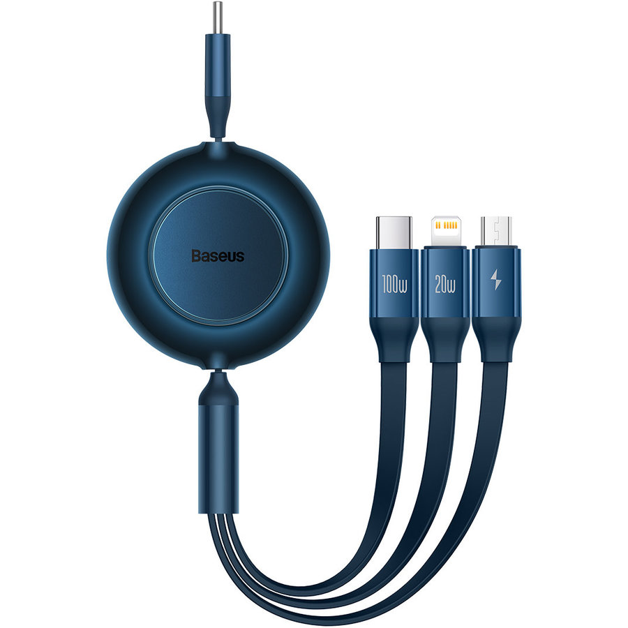 Cablu de date Bright Mirror 2, USB Type-C - Micro-USB/Lightning/USB Type-C, 3.5A, 1.1m, Albastru