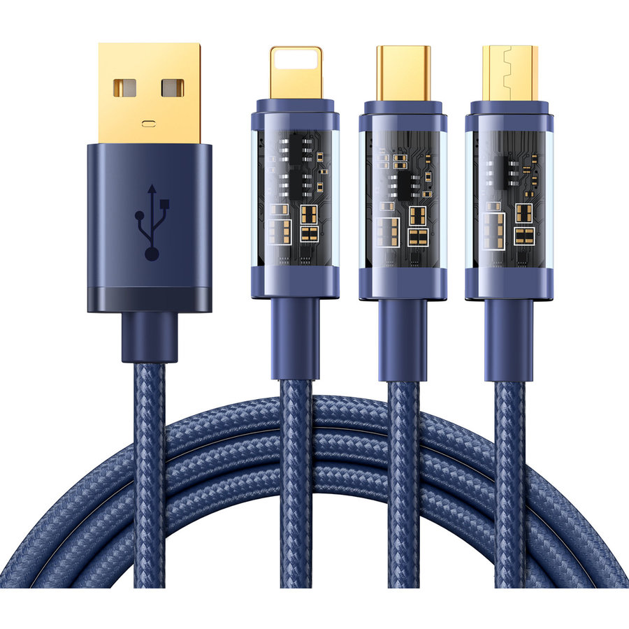 Cablu de date 3 in 1 S-1T3015A5, USB - USB Type-C/Lightning/Micro-USB, 1.2m, 3.5A, Albastru