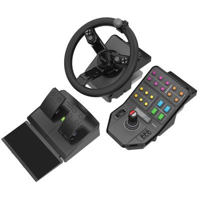 Pachet de Echipament Greu Farm Simulator Volan Pedale și Panou Lateral de Control G Saitek USB Negru