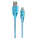 Cablu de date Gembird Premium Cotton Braided USB - Lightning 1m Turquoise Silver
