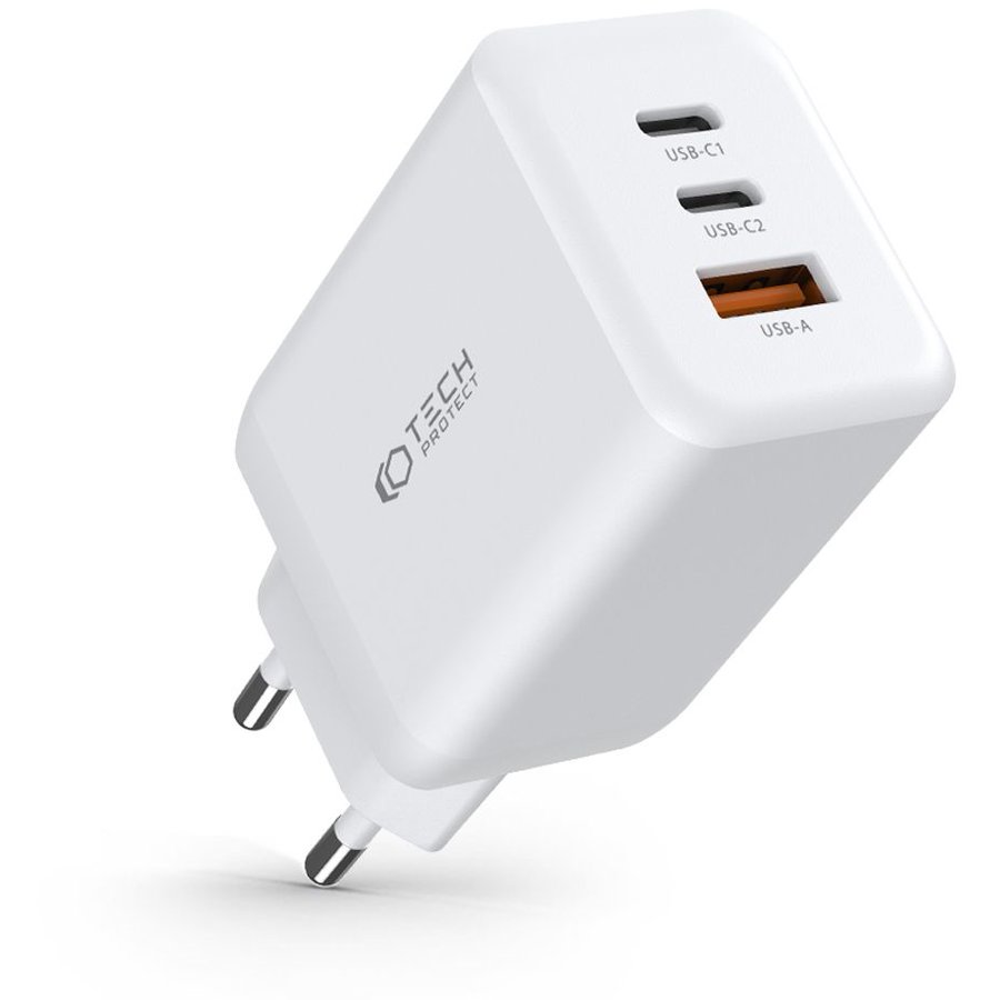 Incarcator C65W, USB si 2x USB-C, Power Delivery 65W, Quick Charge 3.0, Alb