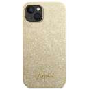 Glitter TPU Flakes Script Metal Logo pentru iPhone 14 Plus Gold