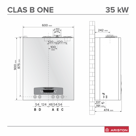 Centrala Termica Ariston CLAS B ONE WIFI 35 cu Boiler 40 l  pe Gaz in Condensatie 35kW + Kit Evacuare Inclus