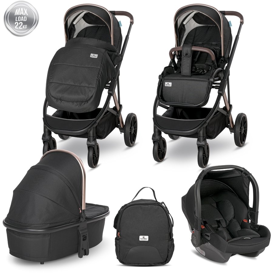 Carucior Set 3 in 1 Aria Cadru din Aluminiu Multiple Accesorii pana la 22 Kg Black