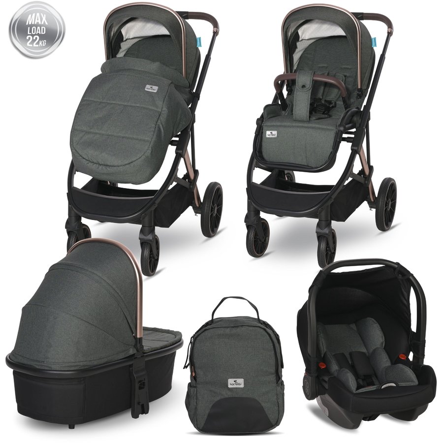 Carucior Set 3 in 1 Aria Cadru din Aluminiu Multiple Accesorii pana la 22Kg Green