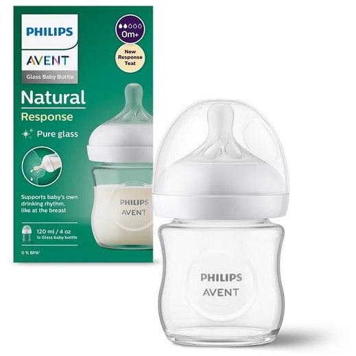 Set 2 biberoane Philips Avent Natural Response SCY670/02, cu dispozitiv  anticolici AirFree, 125 ml, tetina care functioneaza ca sanul mamei, cu  debit 2, tetina fara scurgeri, +0 luni, fara BPA, usor de curatat 