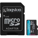 Card Kingston Canvas Go Plus microSDXC 64GB Clasa 10 U3 UHS-I 170 Mbs Adaptor Inclus