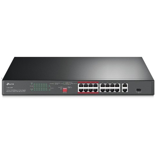 Switch PoE TP-Link TL-SL1218P, 19 porturi, 16x PoE 10/100Mbps RJ45, 2x Gigabitr RJ45, 1x combo Gigabit SFP, 150 W, montare in rack - imagine 2