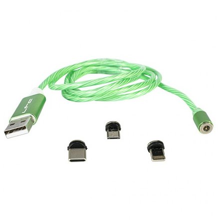 Cablu de Incarcare 1M 3in1  Iluminat LED Verde