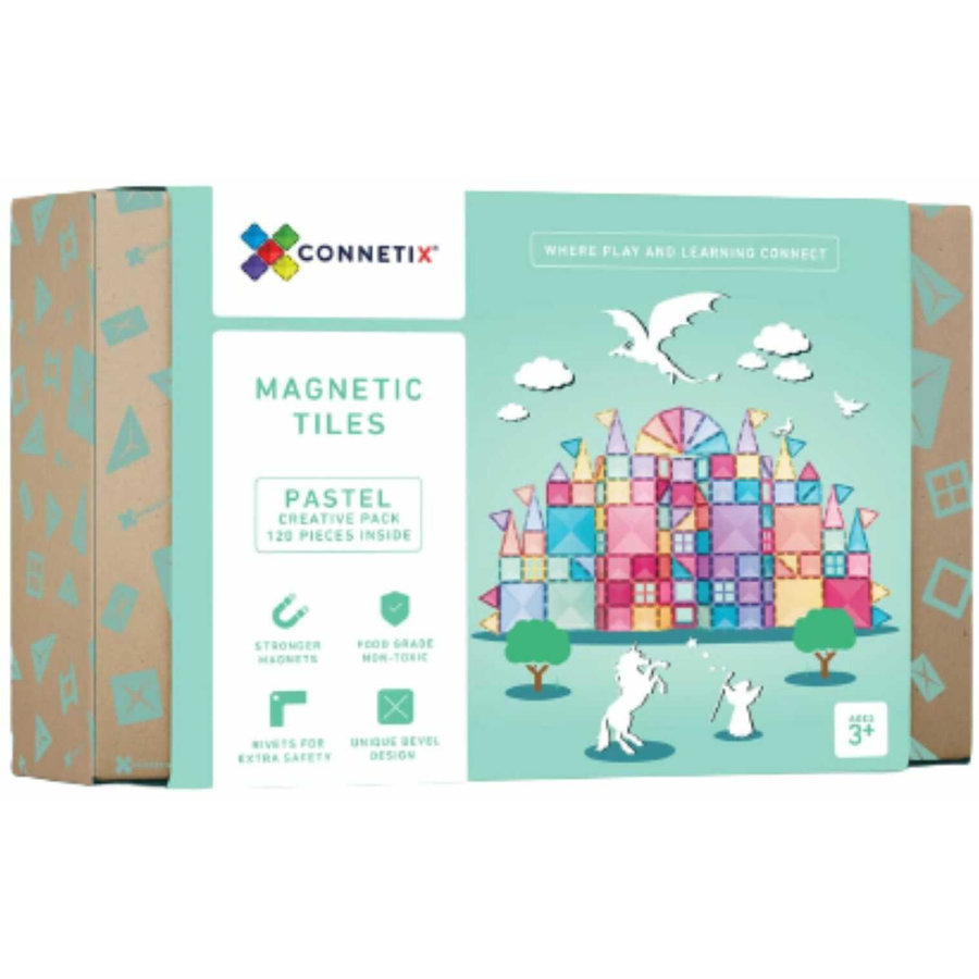 Set de constructie magnetic Tiles Creative Pack120 piese Pastel