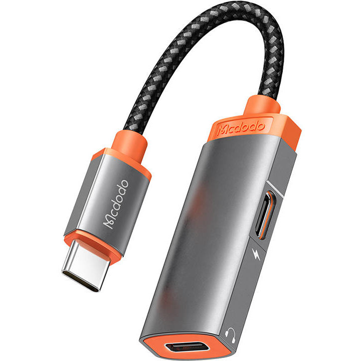 Cablu de date Adaptor audio si incarcare USB-C la 2x USB-C mama CA-0520 PD 60W Argintiu/Portocaliu