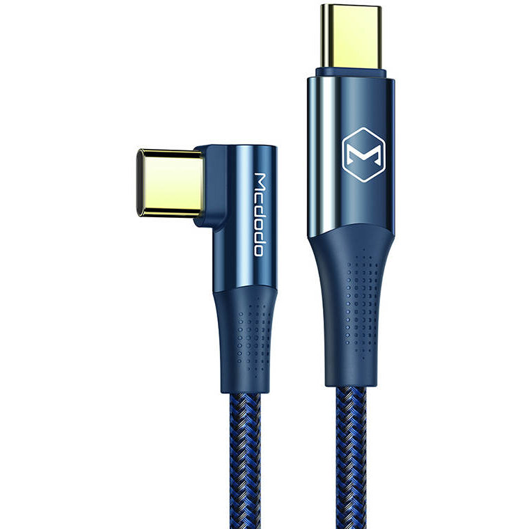 Cablu de date CA-8324 Firefox Unghi incarcare de 90 grade, USB-C/USB-C, 100W, 5A, 2m, Albastru