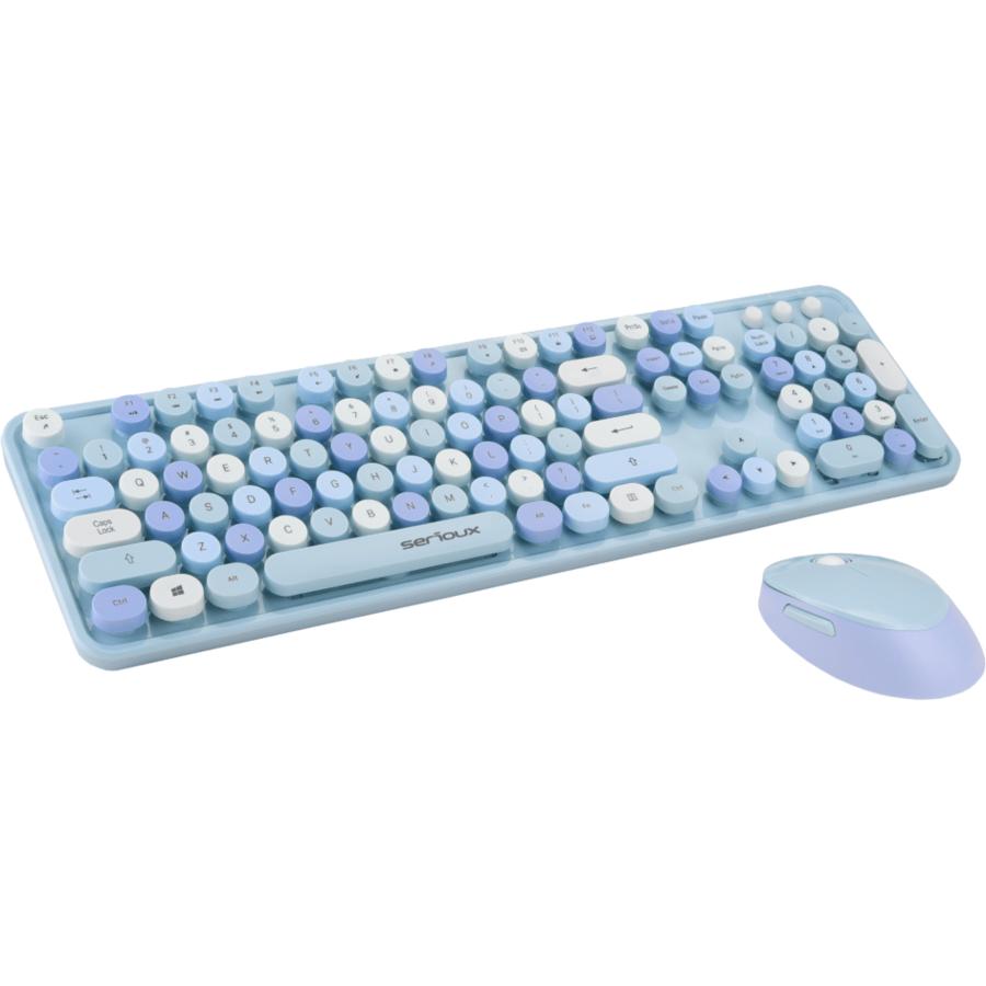 Kit Tastatura + Mouse 9900BL Wireless Retro Colorful/Albastru