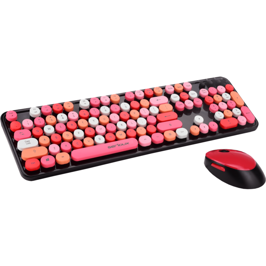 Kit tastatura si mouse 9900RD Wireless Retro Colorful/Rosu/Negru