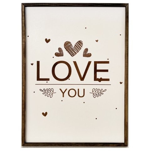Tablou Deco Art Rama Lemn Design Mesaj Love 70 x 50cm Maro / Alb