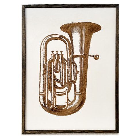 Tablou Deco Art Rama Lemn Design Trompeta 70 x 50cm Maro / Alb