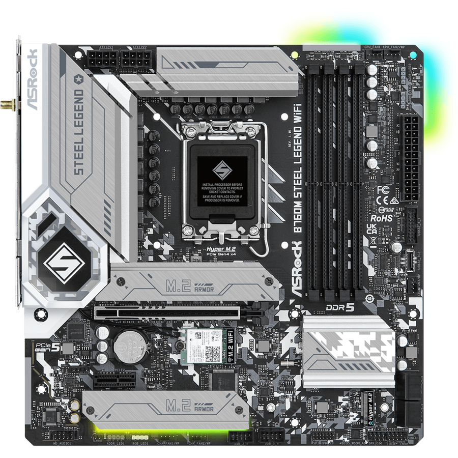 Placa de Baza Asrock B760M Steel Legend WiFi LGA 1700 DDR5 PCIe 5.0 Wi-Fi 6E micro ATX — imaginea 4