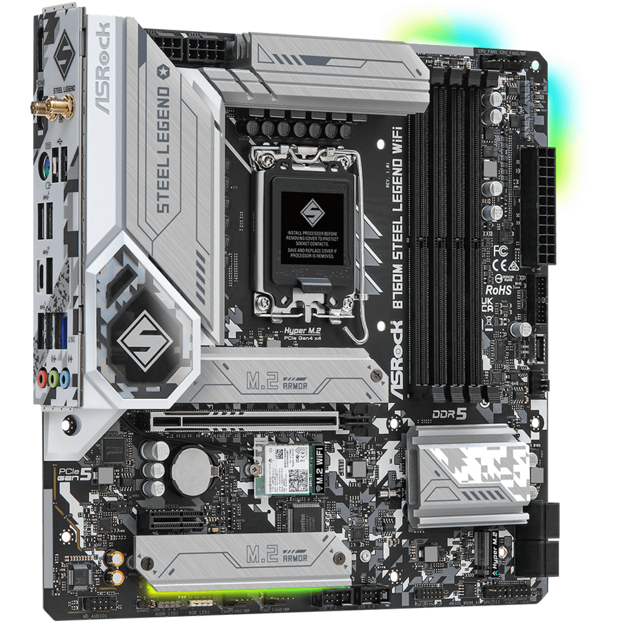 Placa de Baza Asrock B760M Steel Legend WiFi LGA 1700 DDR5 PCIe 5.0 Wi-Fi 6E micro ATX — imaginea 3