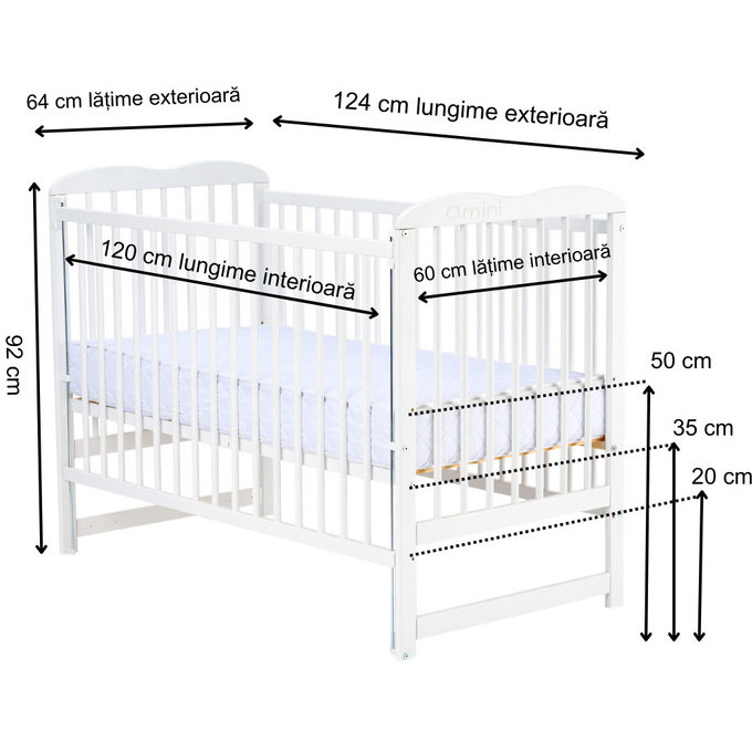 Patut din Lemn de Pin Qmini Agata 120x60cm Alb — imaginea 5