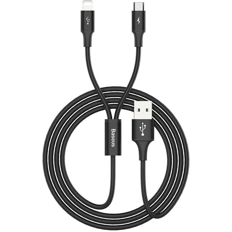 Cablu Date 2in1   Micro Usb + Lightning 3A 1.2m Negru