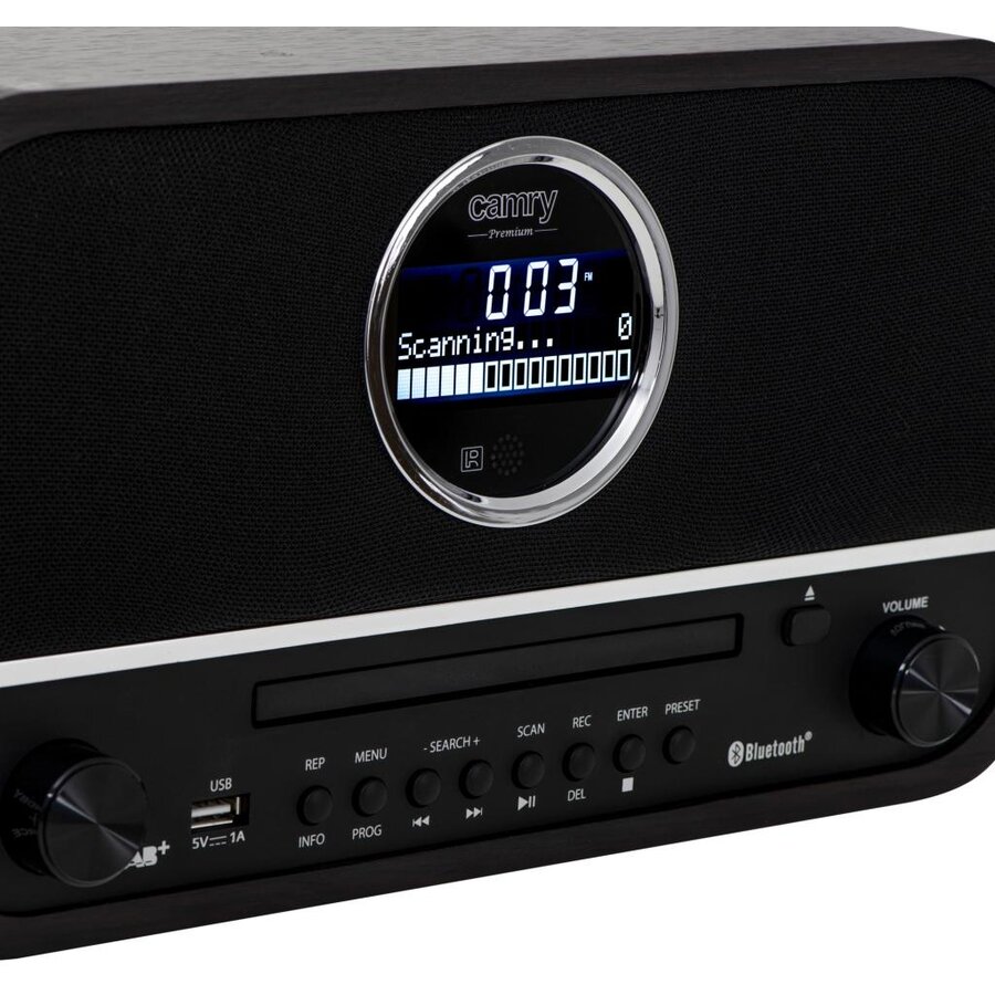 Radio Retro CR 1182 Carcasa Din Lemn Ceas Bluetooth CD Negru
