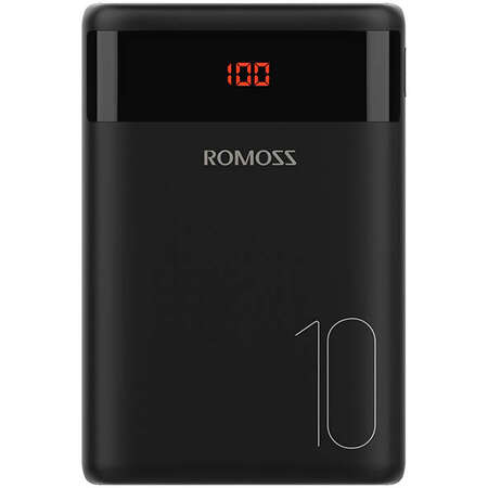 Acumulator extern Romoss Ares10, 10000 mAh, 10W, 2x USB, afisaj digital LED, Negru
