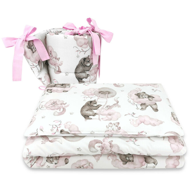 Set Lenjerie cu 3 Piese Qmini Teddy Bear and Friends Pink