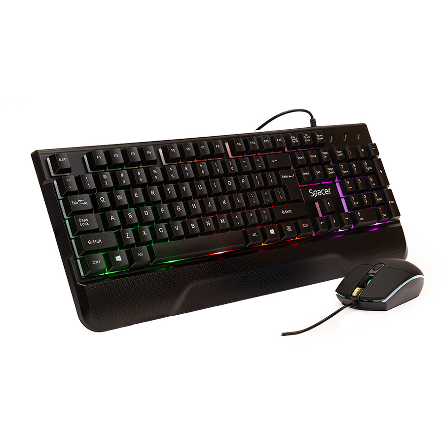 Kit tastatura si mouse USB Tastatura RGB Rainbow + Mouse Optic 7 Culori Negru