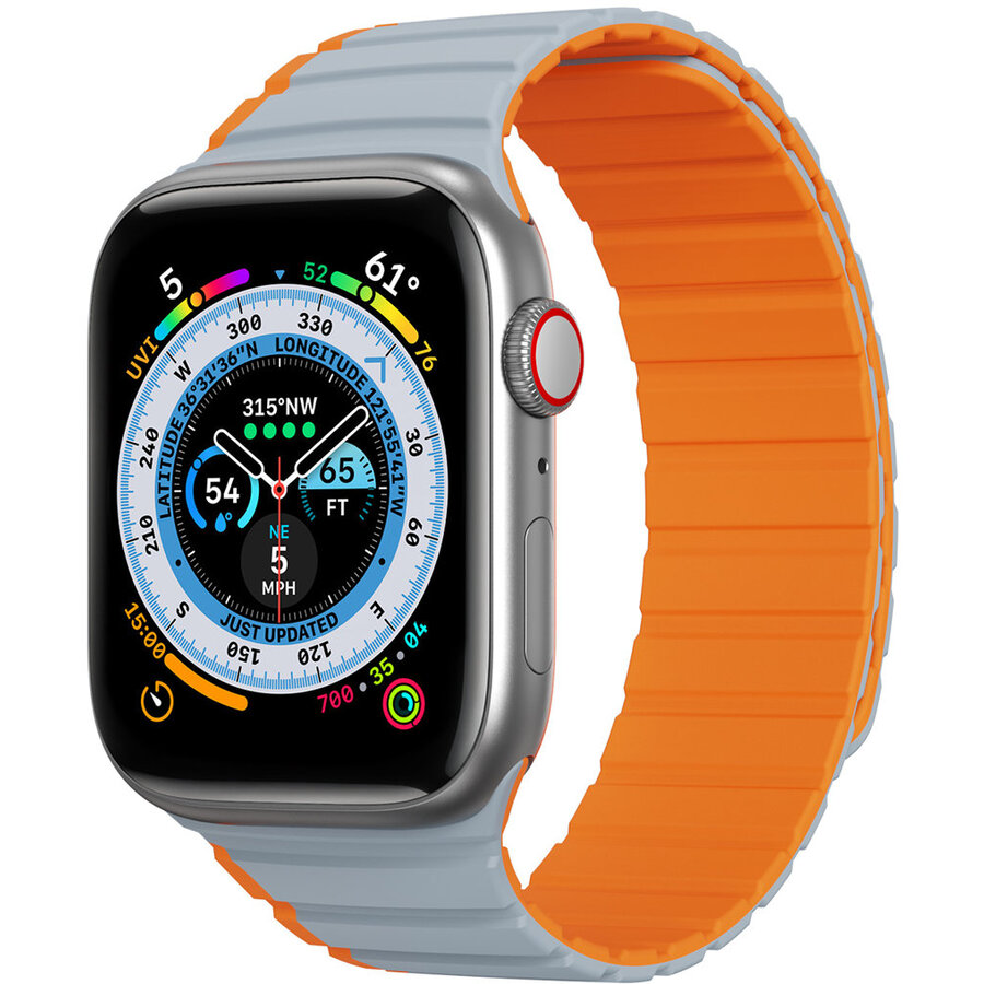 Accesoriu smartwatch Magnetic LD compatibila cu Apple Watch 4/5/6/7/8/SE 38/40/41mm Gri/Portocaliu