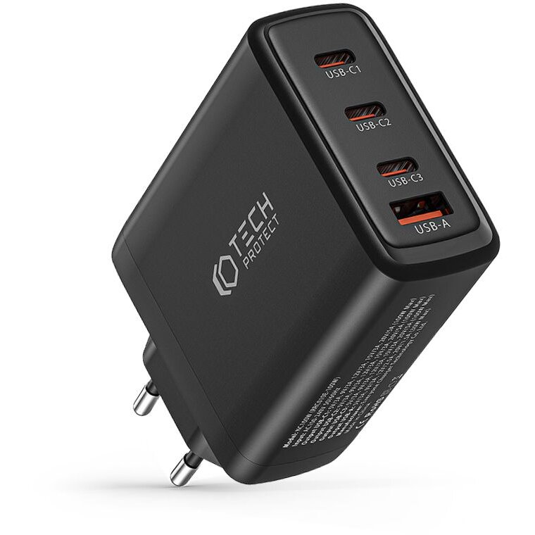 Incarcator NC100W GaN, USB si 3x USB-C, Quick Charge 3.0, Power Delivery 100W, Negru