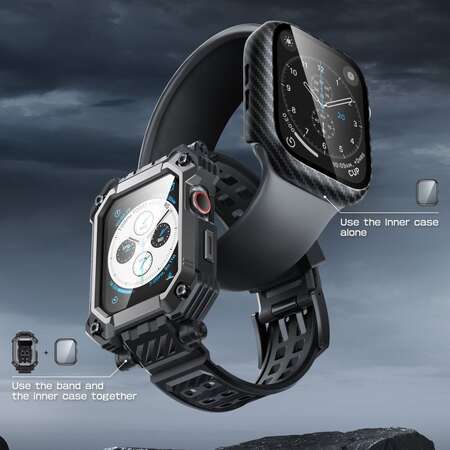 Accesoriu smartwatch Supcase Set husa, curea si 2 protectii ecran  Unicorn Beetle Pro compatibil cu Apple Watch 4/5/6/7/8/SE 44/45mm Black