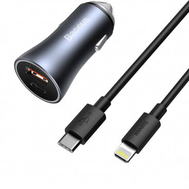 Incarcator Auto cu Cablu Lightning Baseus Golden Contactor 40W 3A 1 x USB-A - 1 x USB-C Gri TZCCJD-B0G