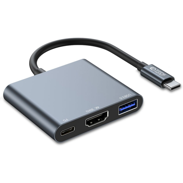 Hub USB-C USB-A 3.0 - USB-C - HDMI Gri