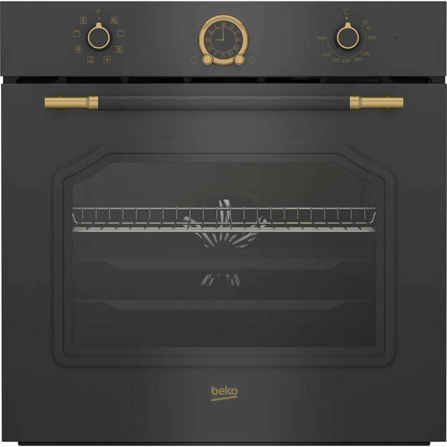 Cuptor Incorporabil Beko 72l Clasa A 8 programe 3D Cooking AEROPerfect Control Mecanic Gatire Ventilare Grill Timer Retro Antracit